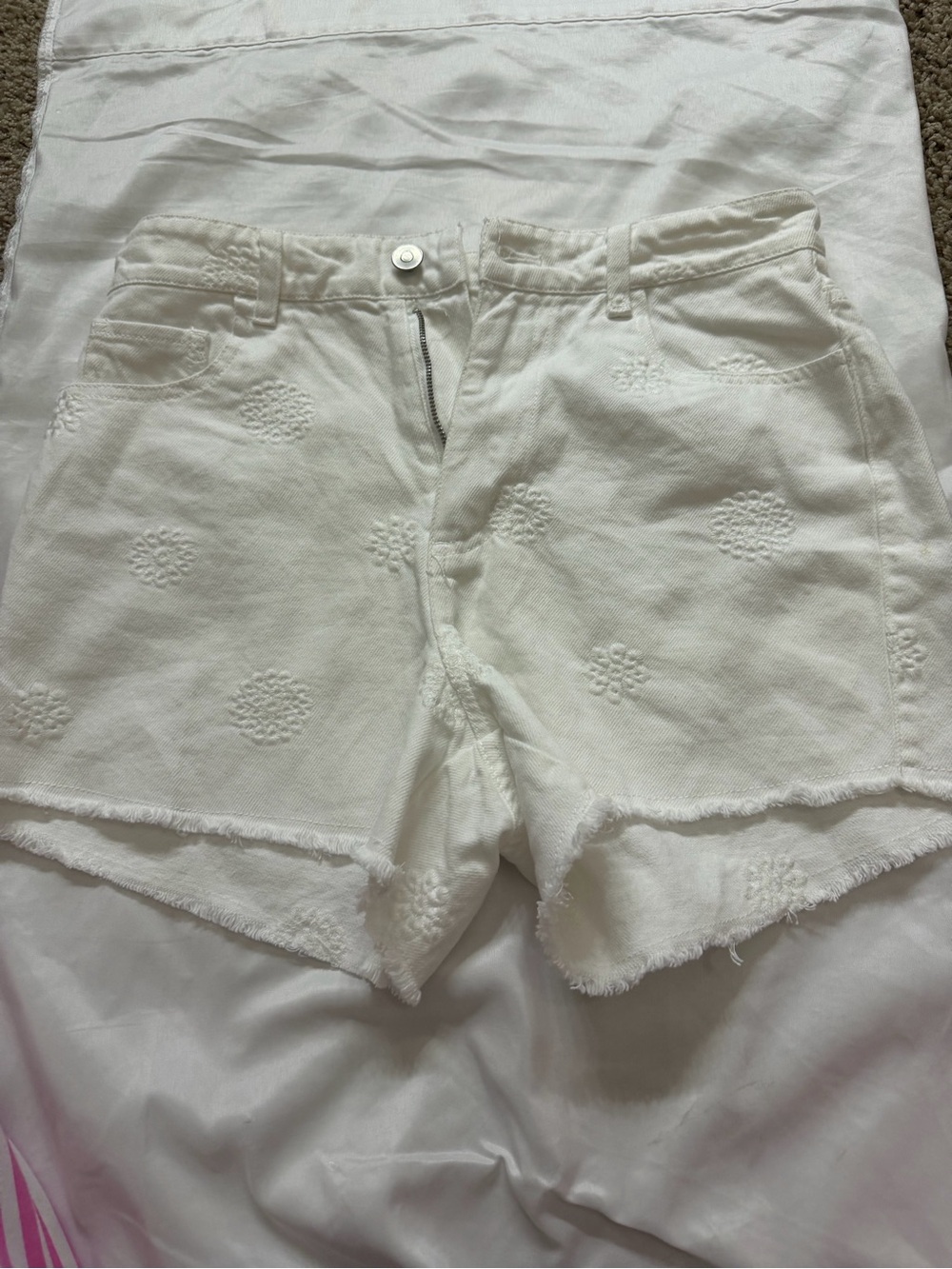 Altar'd State White Embroidered Denim Shorts